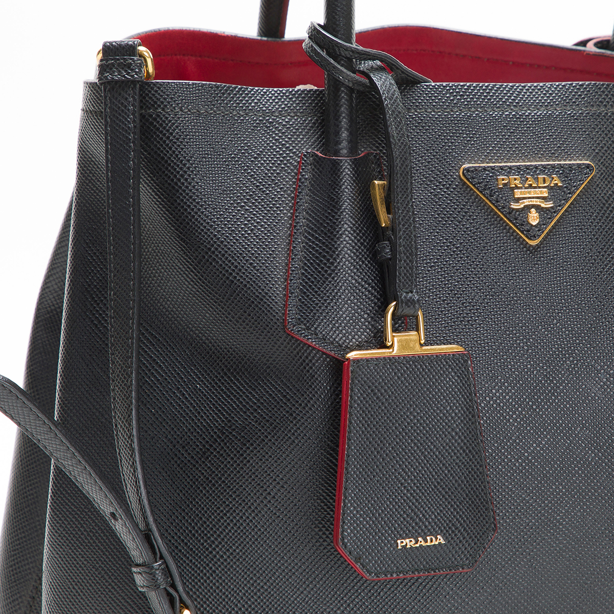 Black/fiery Red Small Saffiano Leather Prada Panier Bag